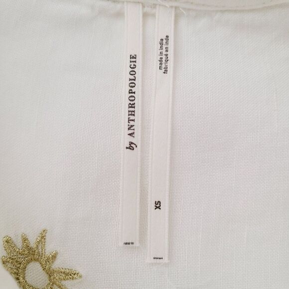 Anthropologie Top XS White Gold Linen Blend Embroidered Sun/Star Oversized Shirt - Picture 6 of 9